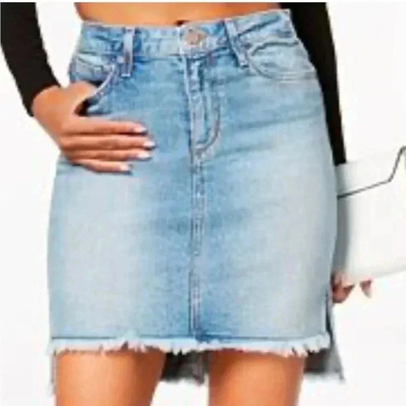 Joes Jeans Womens Hi Low Raw Hem Denim Mini Skirt Size 26 Collectors Edition - Picture 1 of 12